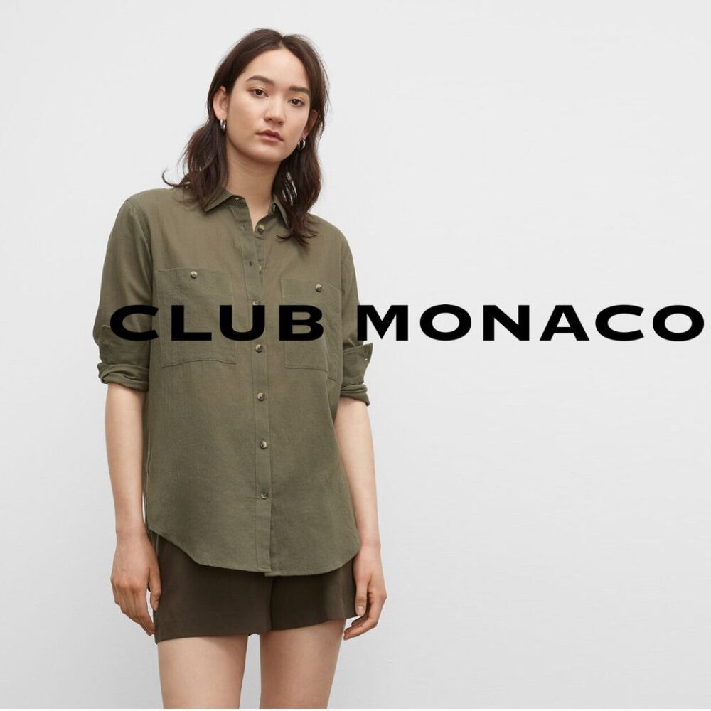 CLUB MONACO Marnee Gauze Button-down Shirt, Olive L
